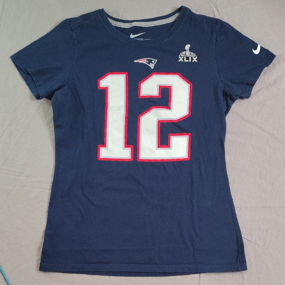 Tom Brady New England Patriots Nike T-Shirt Size Medium Blue Slim Fit Super Bowl